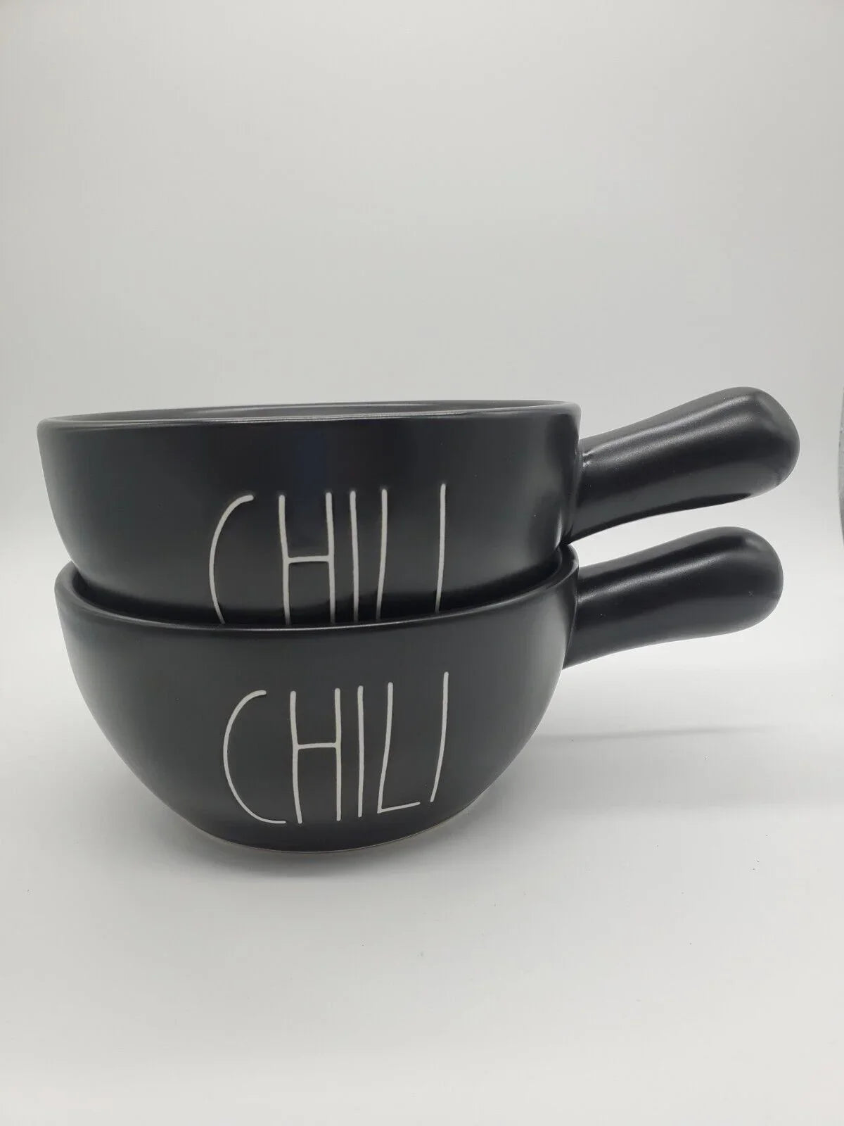 Rae Dunn CHILI Handled Bowl Jet Ceramic with White LL Letters