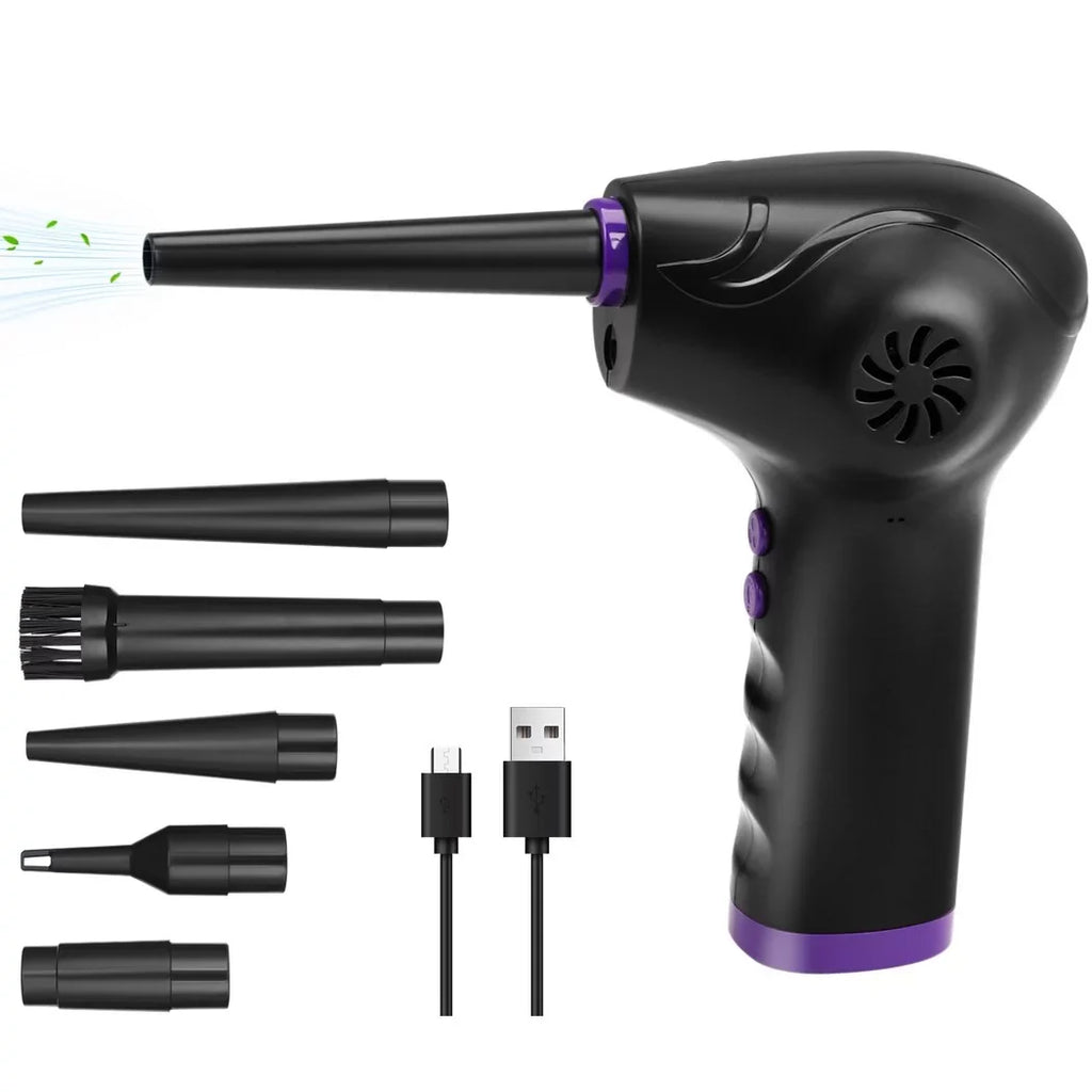 Electric Air Duster, 50000 RPM Strong Power Motor Dust Blower, Compressed Air Duster with 5 Nozzle Tubes, 2-Speed Electric Dust Remover with LED Light for Computer Keyboards