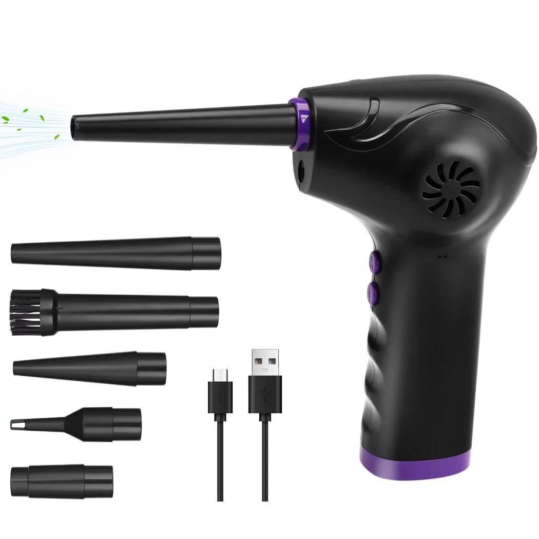 Electric Air Duster, 50000 RPM Strong Power Motor Dust Blower, Compressed Air Duster with 5 Nozzle Tubes, 2-Speed Electric Dust Remover with LED Light for Computer Keyboards