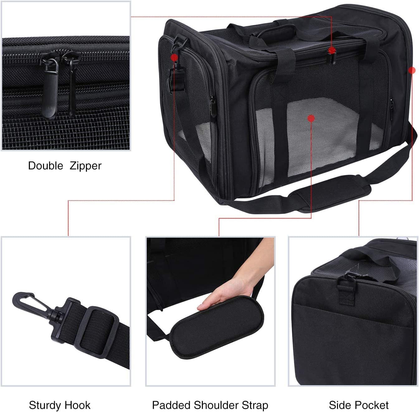Lineslife Dog Carrier Bag for Medium Dogs 25 lbs, Collapsible Large Pet Cat Carrier Bag for Medium Cats or 2 Small Cats Puppy Car Traveling, Jet