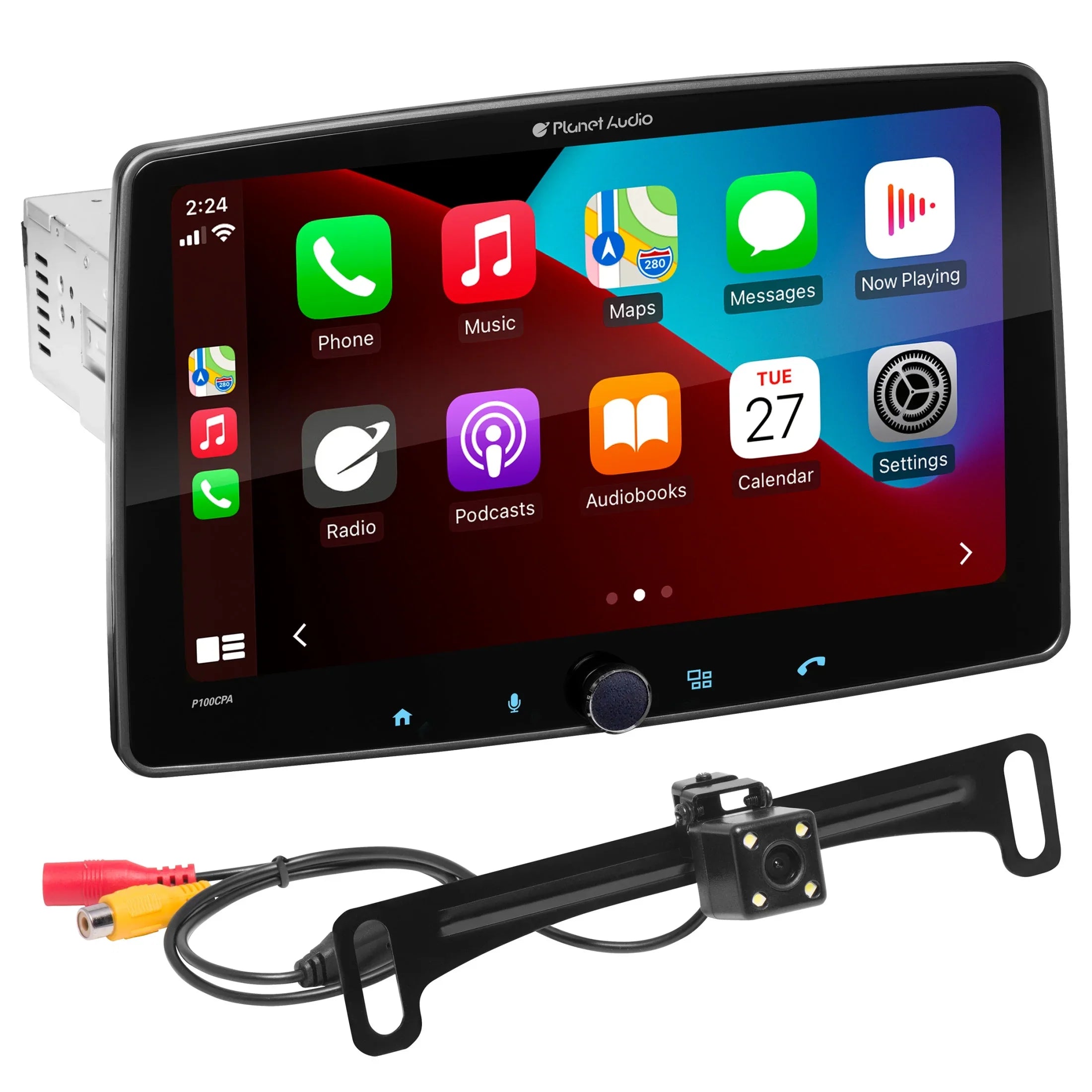 Planet Audio P100CPAC Car Stereo - CarPlay, Android Auto, Single Din, 10.1 Inch Touchscreen, Bluetooth, No CD DVD Player, AM/FM Radio Receiver, Backup Camera