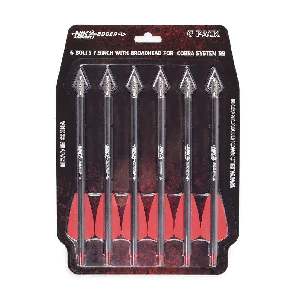 7.5" Crossbow Bolts Carbon Arrows with Broadheads for EK Cobra R9 Bow Hunting