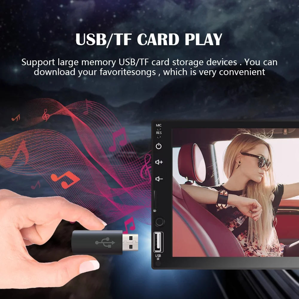 2 Din Car Stereo 7" Touch Screen Multimedia Player for Car Play MP5 with Rear View Camera/Android Auto/Autoradio/IOS/Bluetooth/USB/TF