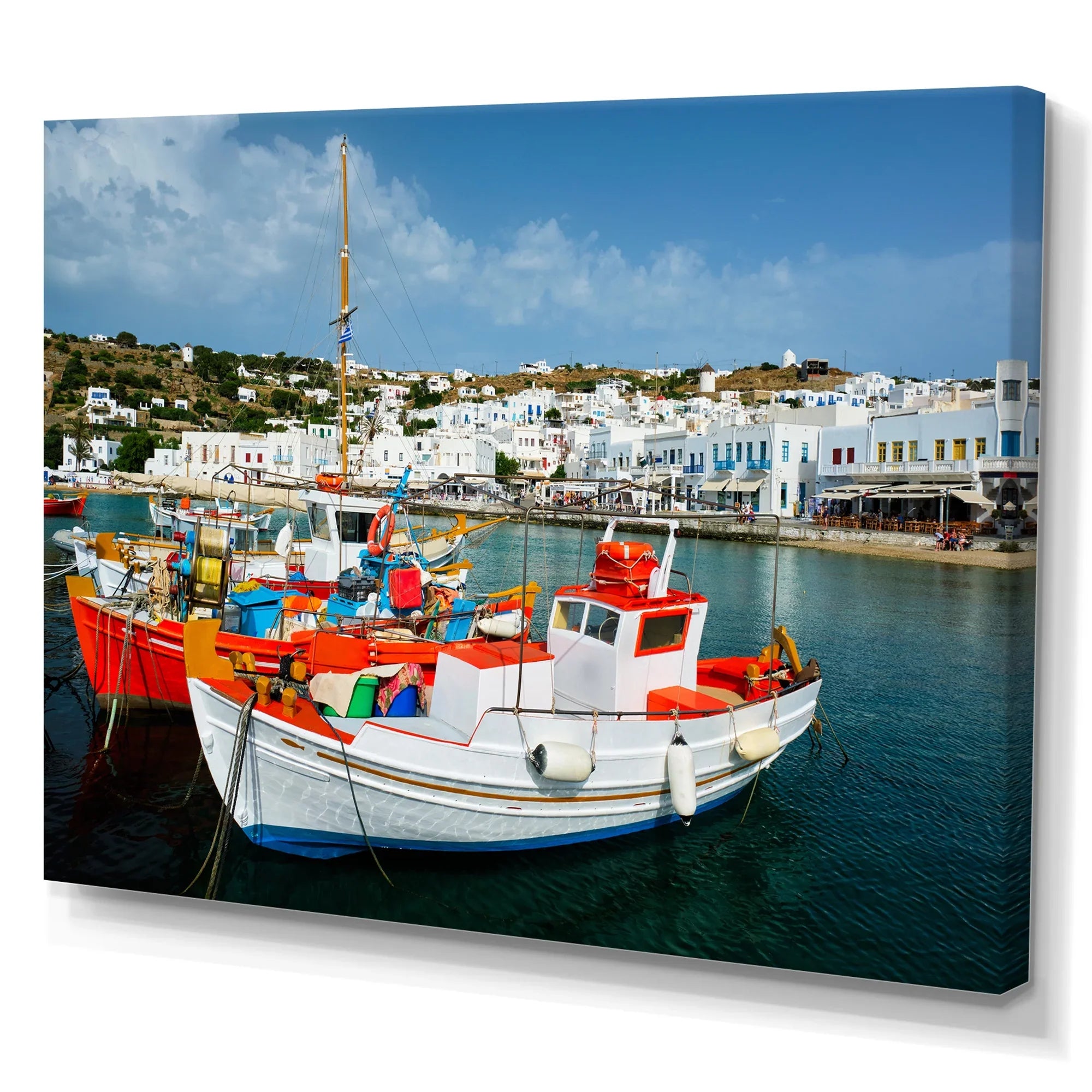 Designart "Finishing Boat At A Greek Port" Hunting & Fishing Wall Art Prints