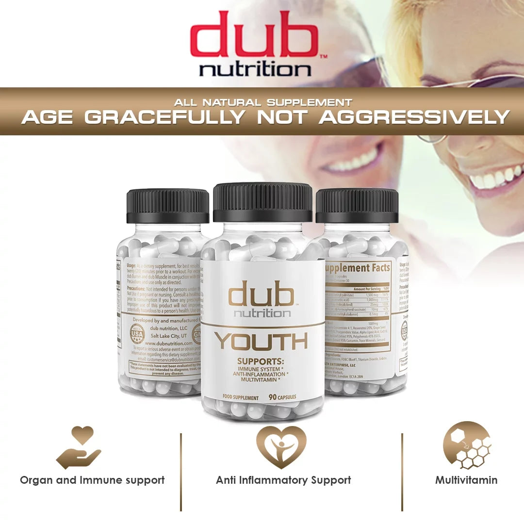 Most Advanced Formula: Burner, Muscle, Youth Combo by dub nutrition | All Natural Fat Burner, Muscle Recovery, Immune Boost Supplement | 90 Capsules per Bottle