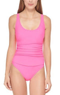 DKNY NEON PINK Ruched Mesh-Contrast One-Piece Swimsuit, US 6