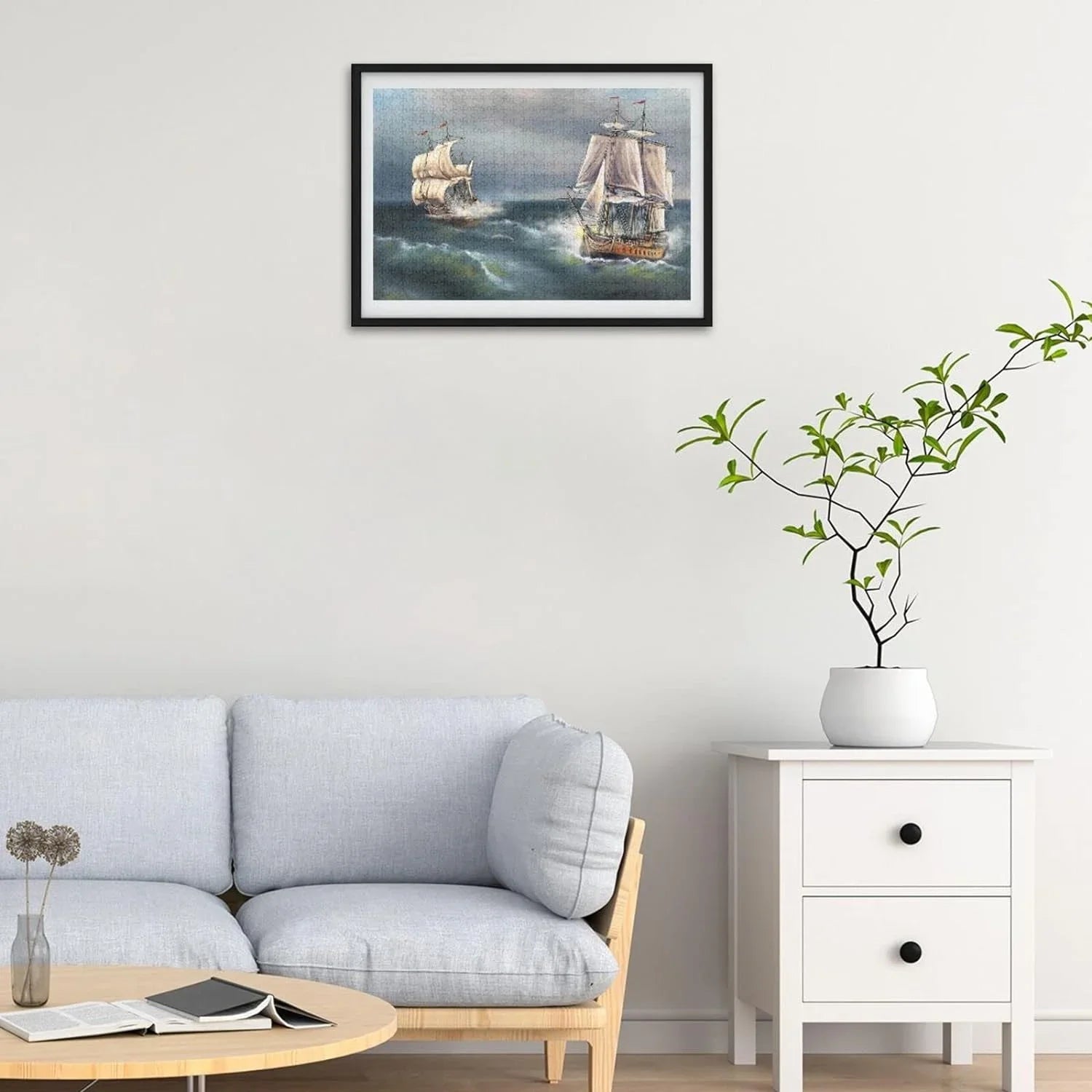 SKYSONIC Oil Paintings Sea Landscape Sailboat 500 Pcs of Irregular Puzzle in a Box, Printed with Colored Letters on Back to Reduce Difficulty, a Happy Time of Cooperation