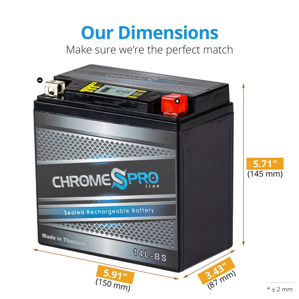 Chrome Pro Battery Ytx14l-bs (14l-bs 12volt, 14ah) iGel AGM Motorcycle Battery for Brp (can-am) 600cc Ryker (ace) Years (2019 - 2021)