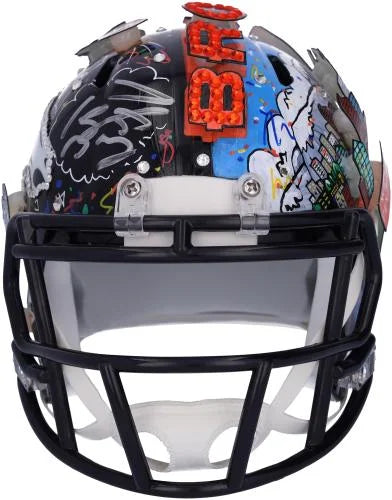 Peyton Manning Denver Broncos Autographed Mini Helmet - Hand Painted by Artist Charles Fazzino - B703374 - Fanatics Authentic Certified