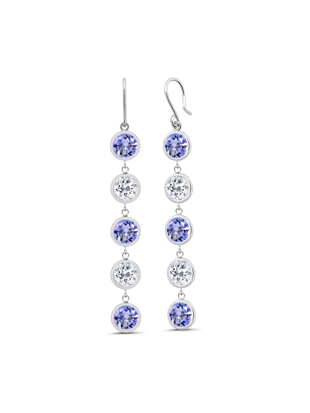 Gem Stone King 9.00 Ct Round Blue Tanzanite White Topaz 925 Sterling Silver Earrings