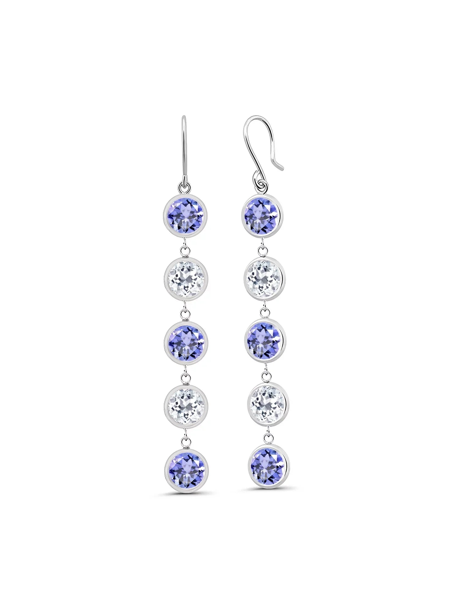 Gem Stone King 9.00 Ct Round Blue Tanzanite White Topaz 925 Sterling Silver Earrings