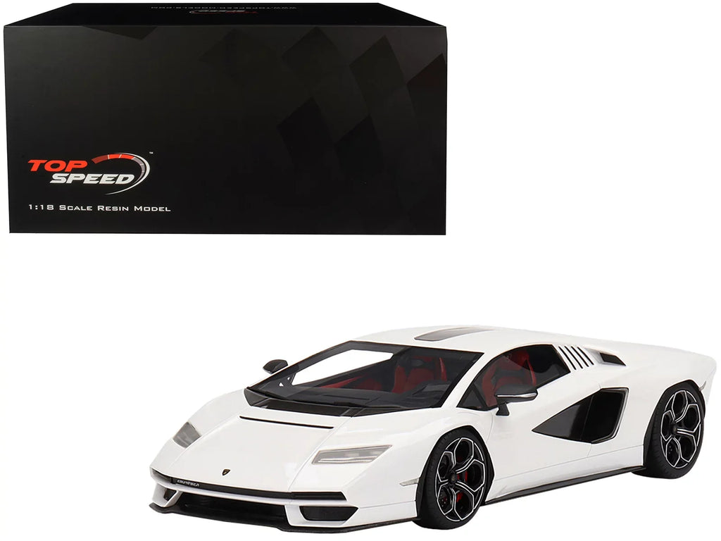 Diecast Lamborghini Countach LPI 800-4 Bianco Siderale White with Jet Accents 1/18 Model Car by Top Speed