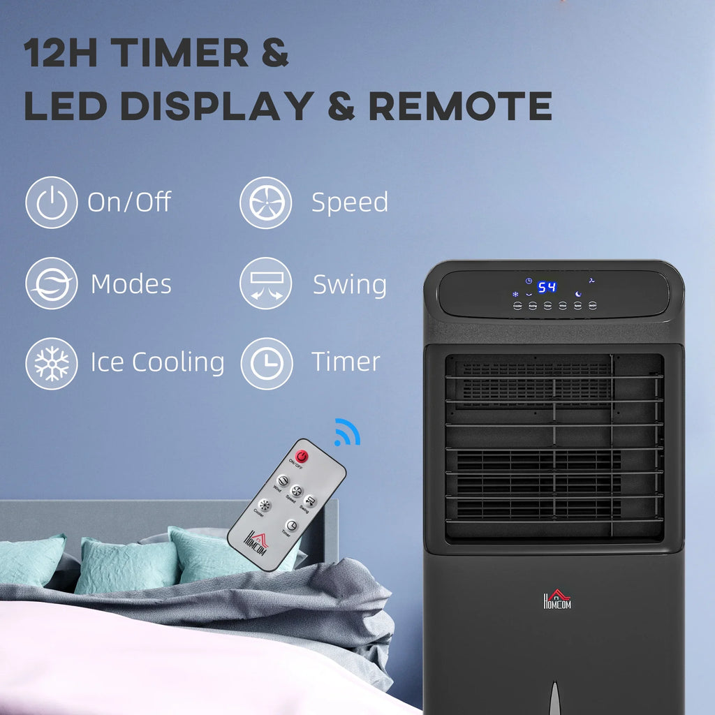HOMCOM 3-In-1 Mobile Evaporative Air Cooler with Remote Oscillating Ebony