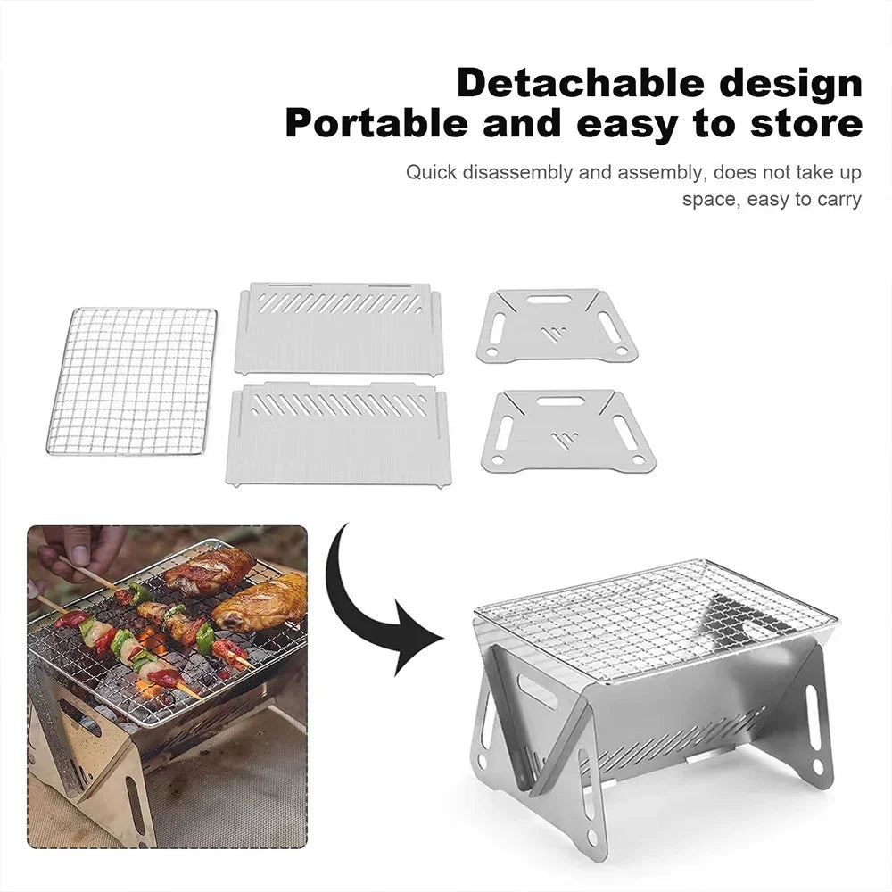 occkic Folding Charcoal Grill Portable Barbecue Grill Stainless Steel Mini BBQ Grill for Outdoor Cooking Camping Picnic