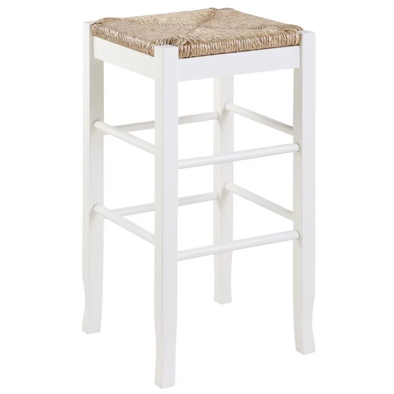 Home Square Square Rush 29" Stationary Bar Stool in White - Set of 2