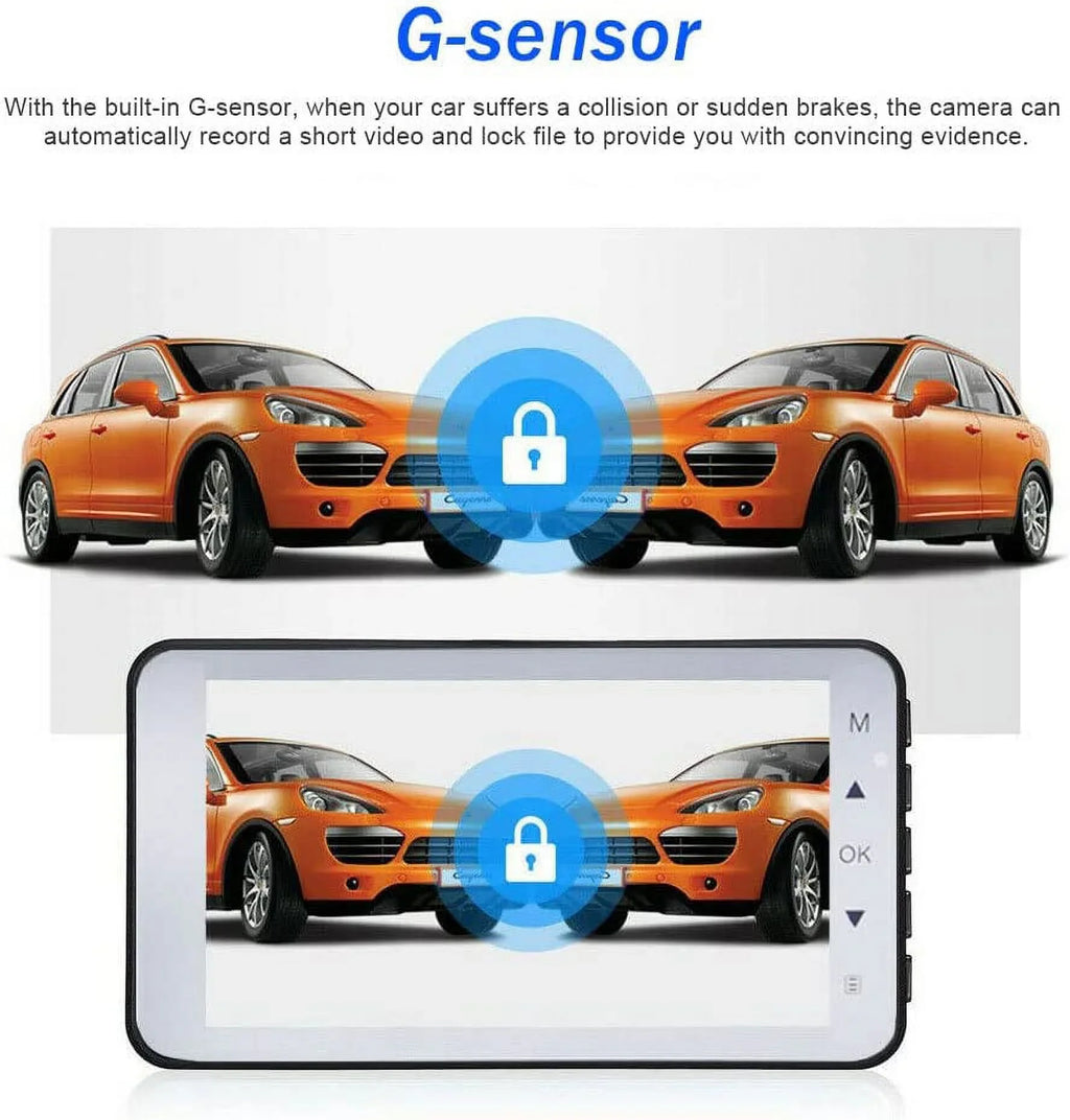 Bileeko Car DVR 4" 1080P Dual Lens Dash Cam Video Recorder Camera for Car Pickup Truck SUV RV Van