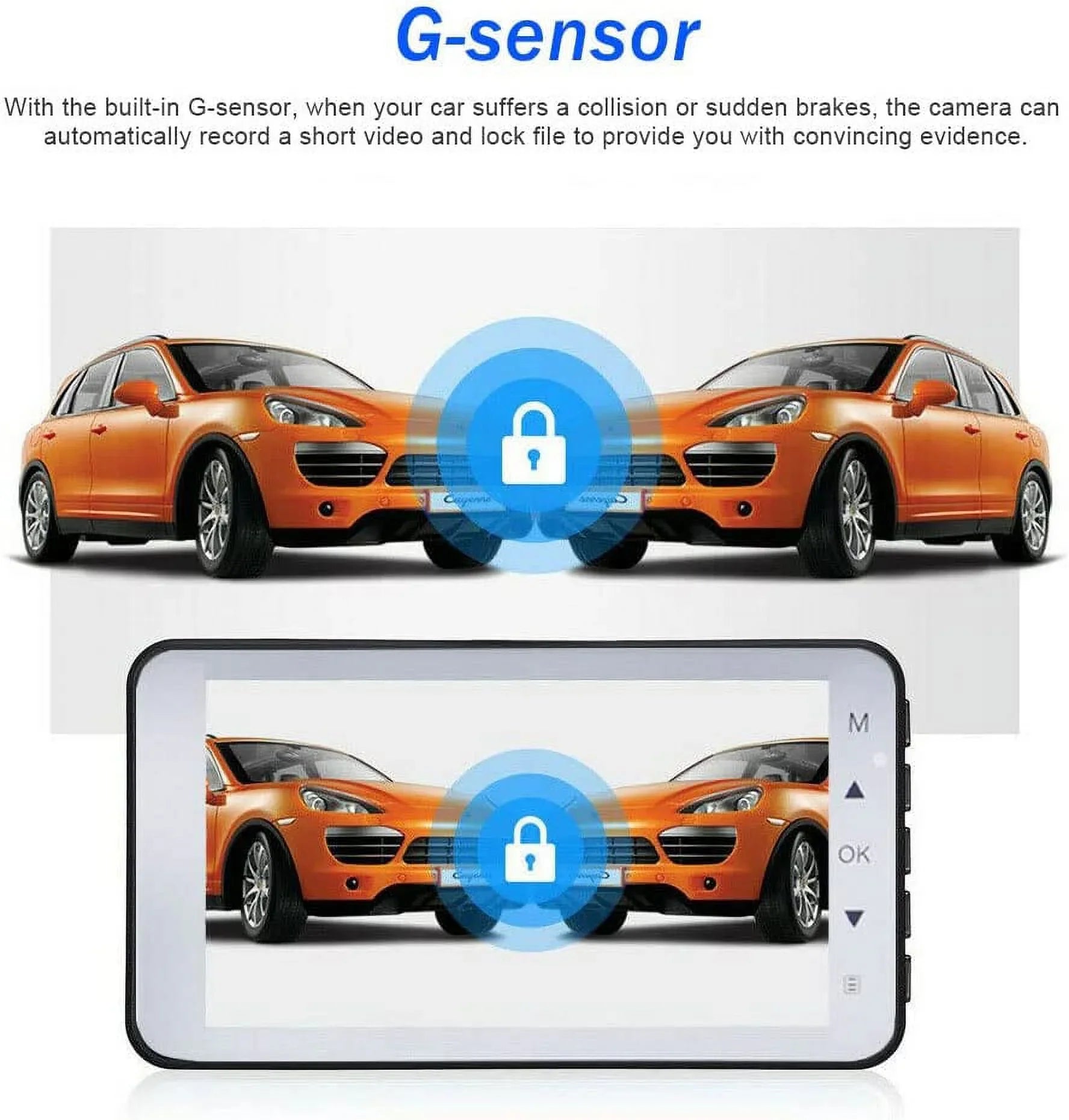 Bileeko Car DVR 4" 1080P Dual Lens Dash Cam Video Recorder Camera for Car Pickup Truck SUV RV Van