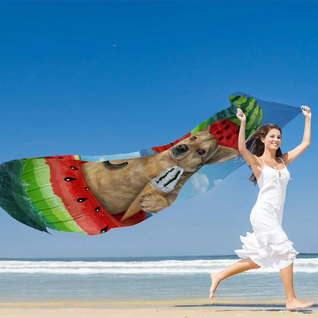 Hyjoy Dog On Watermelon Inflatable Circle Long Silk Neck Scarf Mass Shawl Wrap Scarves for Women Girls