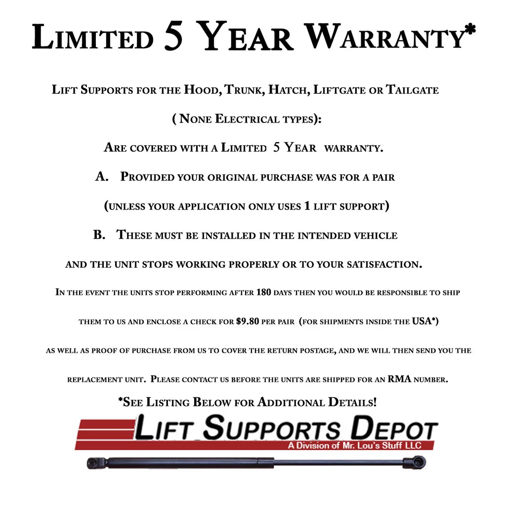 Quantity 2 Made by Strong Arm 4643 Fits Mustang 94 to 04 Trunk Lift Supports W/O Spoiler Fits select: 1994-2004 FORD MUSTANG