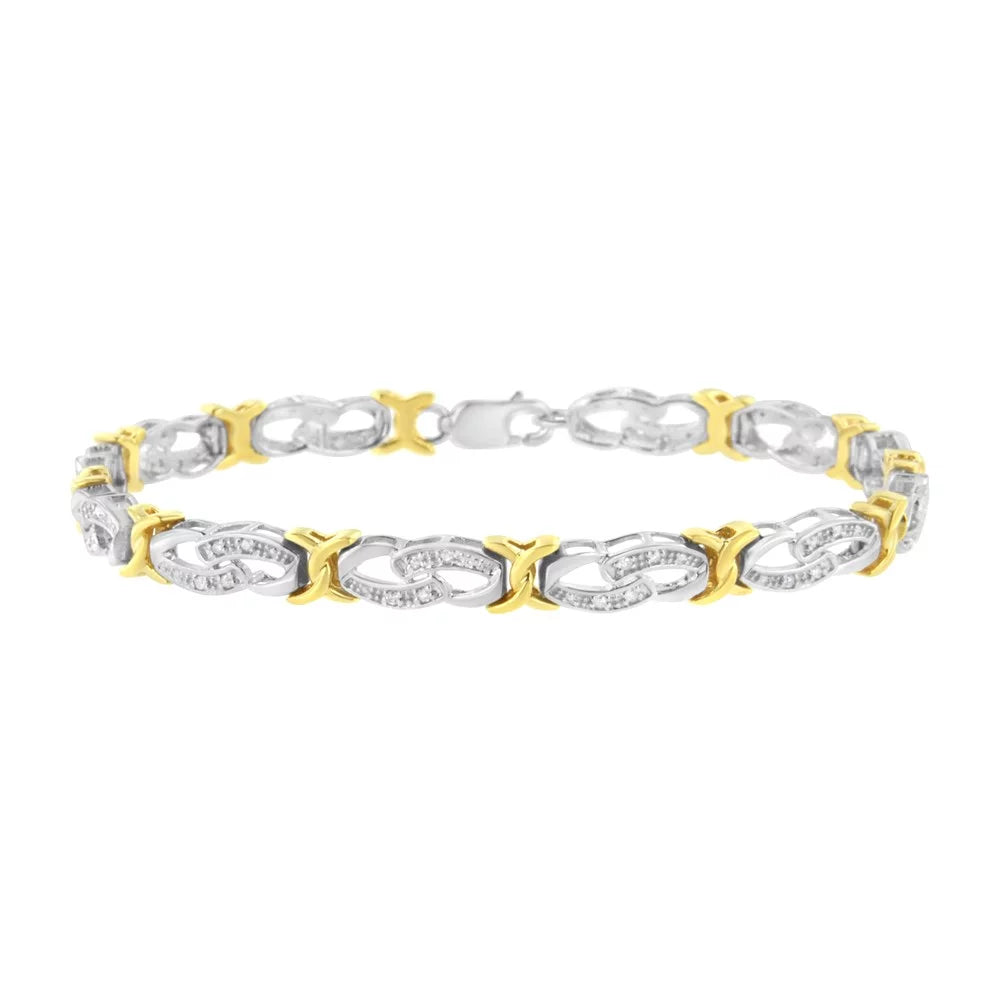 10k Yellow Gold Plated Sterling Silver 1/4 cttw Diamond Infinity and X Link Bracelet (I-J, I2-I3) - Size 7.25