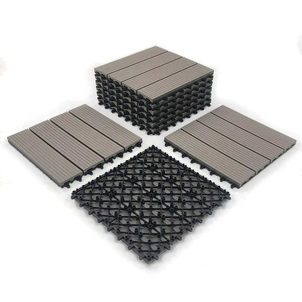 RevTime Easy DIY Wood-Plastic Deck Tiles 12" x 12" x 3/4”, Gray (9 Pcs)