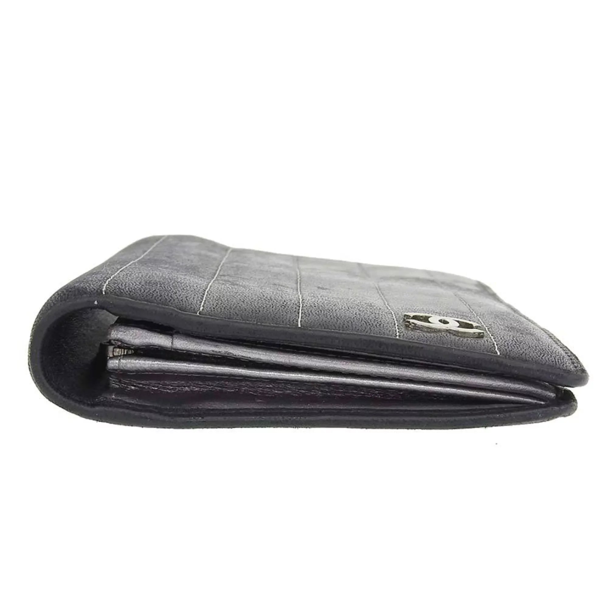 Pre-Owned Chanel CHANEL Mademoiselle Line Coco Mark Logo Stripe Long Wallet No. 10 A30043 (Good)
