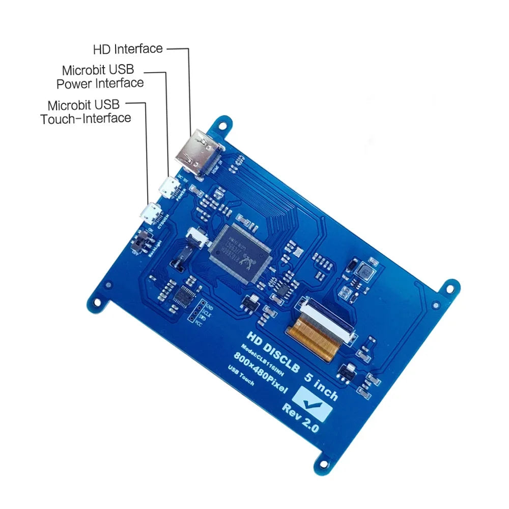 5 Inch Capacitive Touchscreen Display 800*480 Resolution Small Portable with USB Interface Compatible with Raspberry Pi Educational Tool
