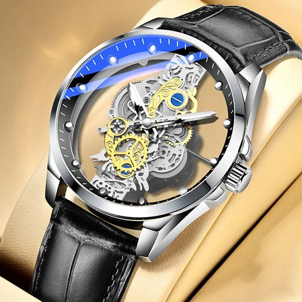 Hollow Skeleton Luxury Men's Automatic Quartz Stainless Steel Watch Business USA