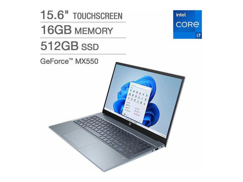 Gently Used Pavilion 15.6" Touchscreen Laptop - 13th Gen Core i7-1355U - GeForce MX550 - 1080p - Blue Notebook 16GB RAM 512GB SSD