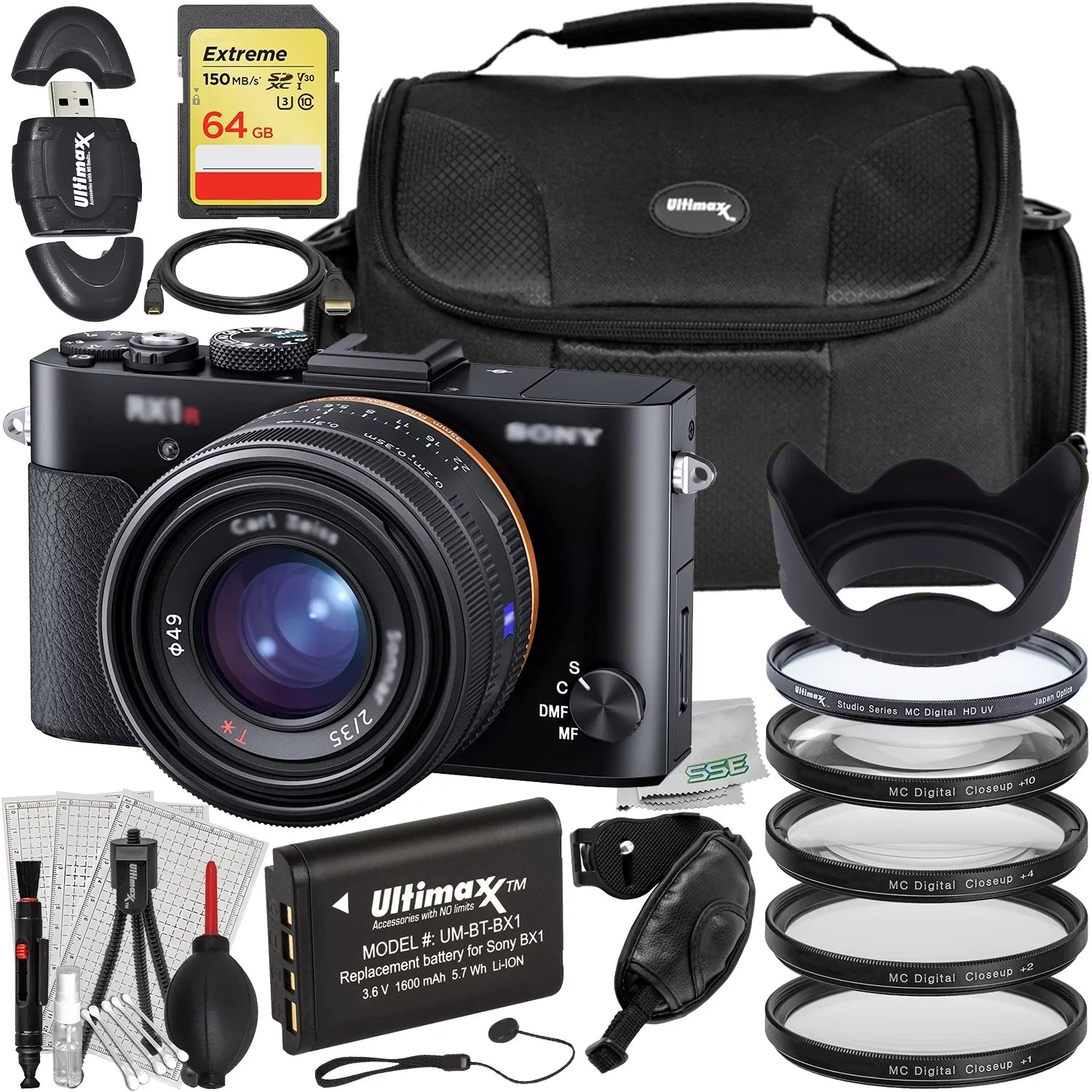 Ultimaxx Advanced Cyber-shot DSC-RX1R II Digital Camera Bundle - Includes: 64GB Extreme Memory Card, 1x Replacement Battery & Much More (28pc Bundle)