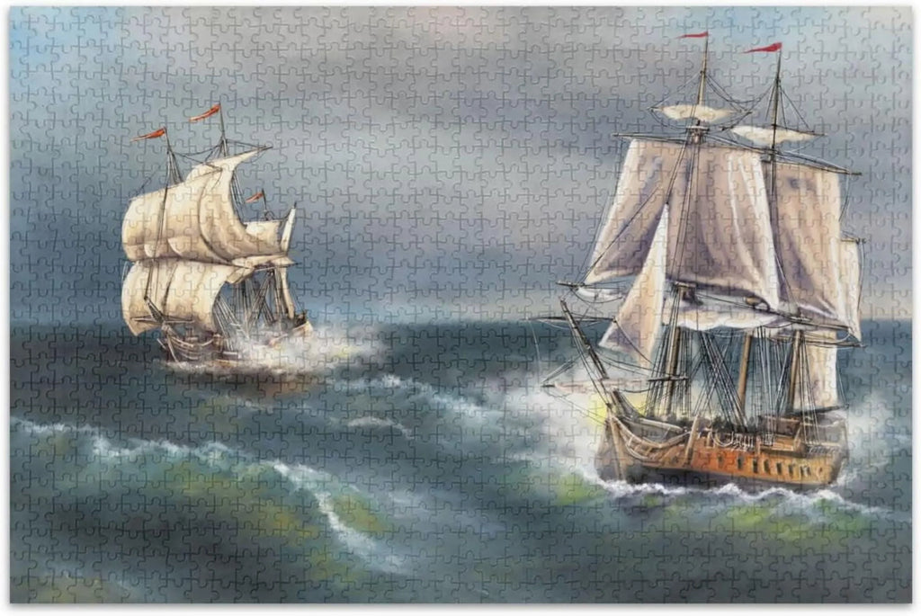SKYSONIC Oil Paintings Sea Landscape Sailboat 500 Pcs of Irregular Puzzle in a Box, Printed with Colored Letters on Back to Reduce Difficulty, a Happy Time of Cooperation