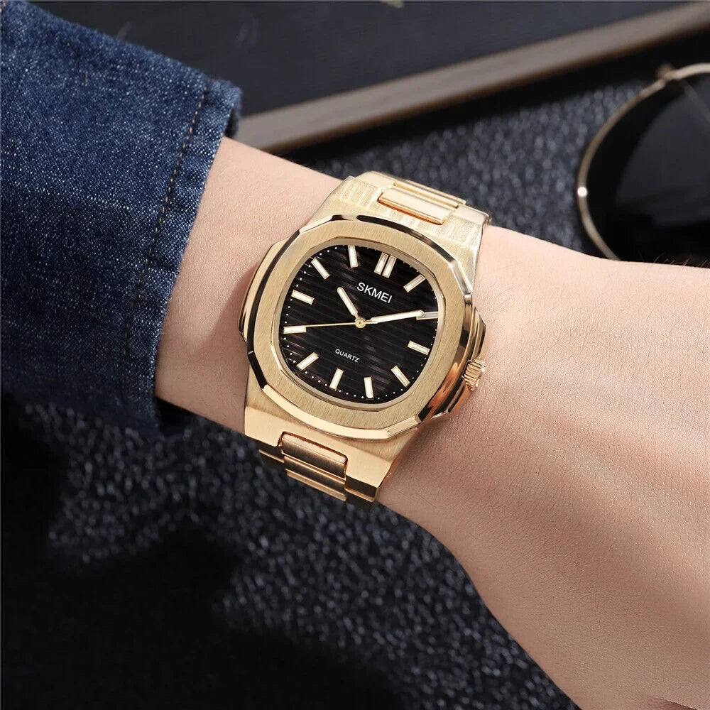 Men Quartz Watch Luxury Gold Steel Male Wristwatch For Business Gift
