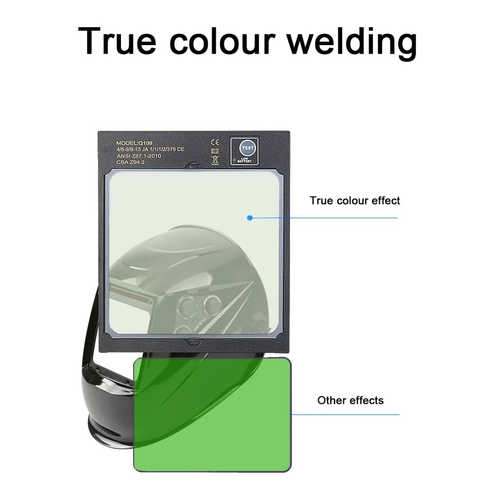 Yabuy Solar Charging Automatic Dimming Welding Large View True Color Welding Facemask 130℃ High Temperature Resistant Auto Darkening Facemask for Arc Welding Grinding Cutting