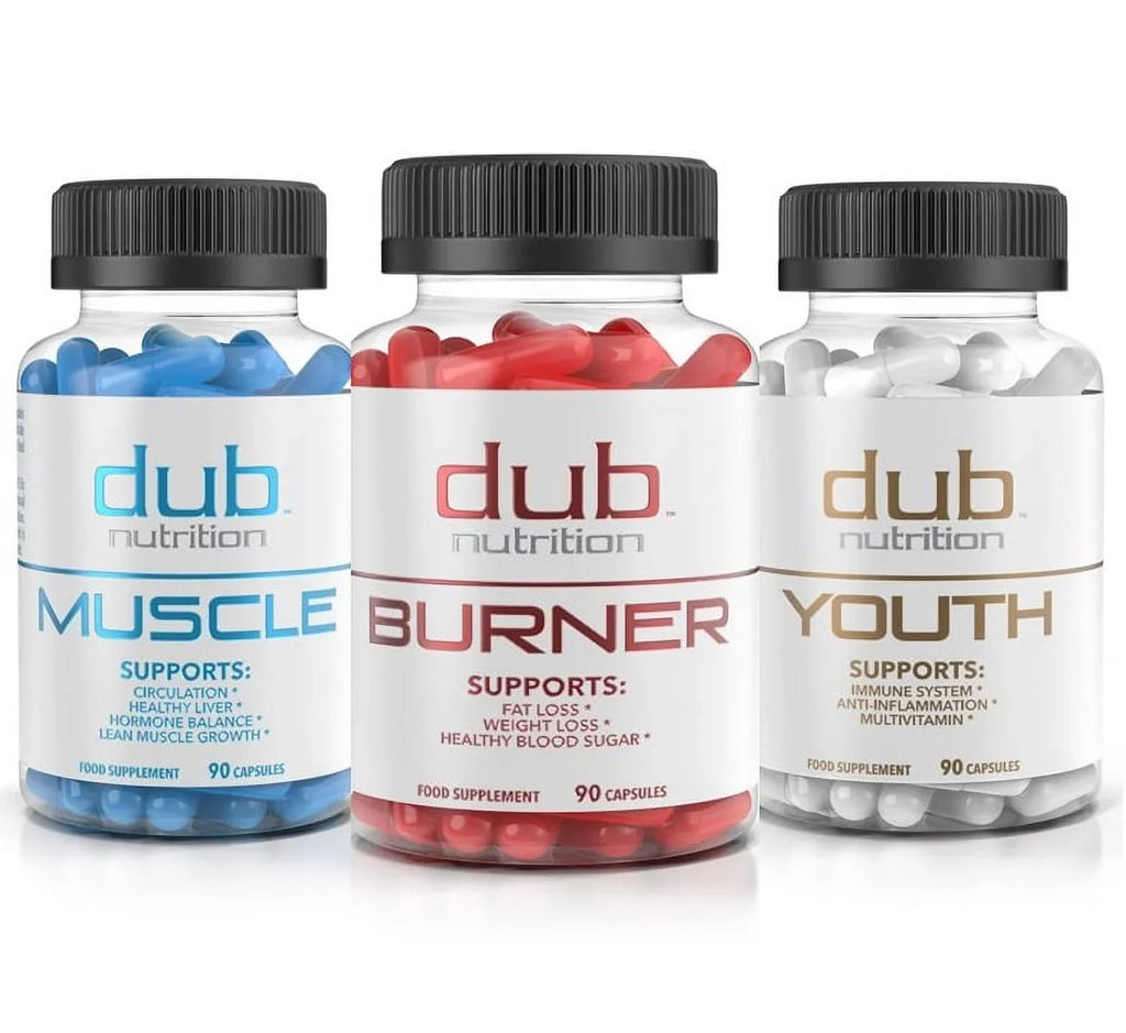 Most Advanced Formula: Burner, Muscle, Youth Combo by dub nutrition | All Natural Fat Burner, Muscle Recovery, Immune Boost Supplement | 90 Capsules per Bottle
