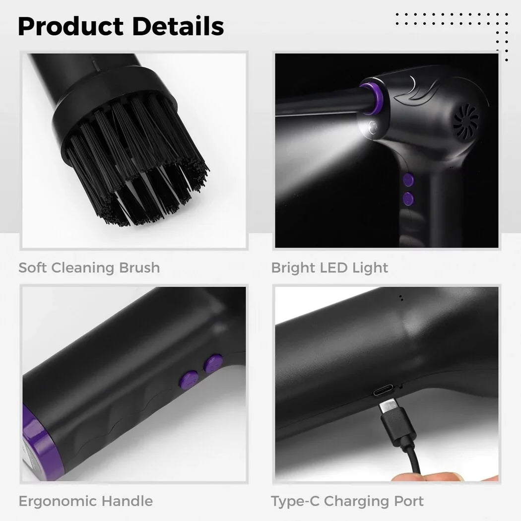 Electric Air Duster, 50000 RPM Strong Power Motor Dust Blower, Compressed Air Duster with 5 Nozzle Tubes, 2-Speed Electric Dust Remover with LED Light for Computer Keyboards