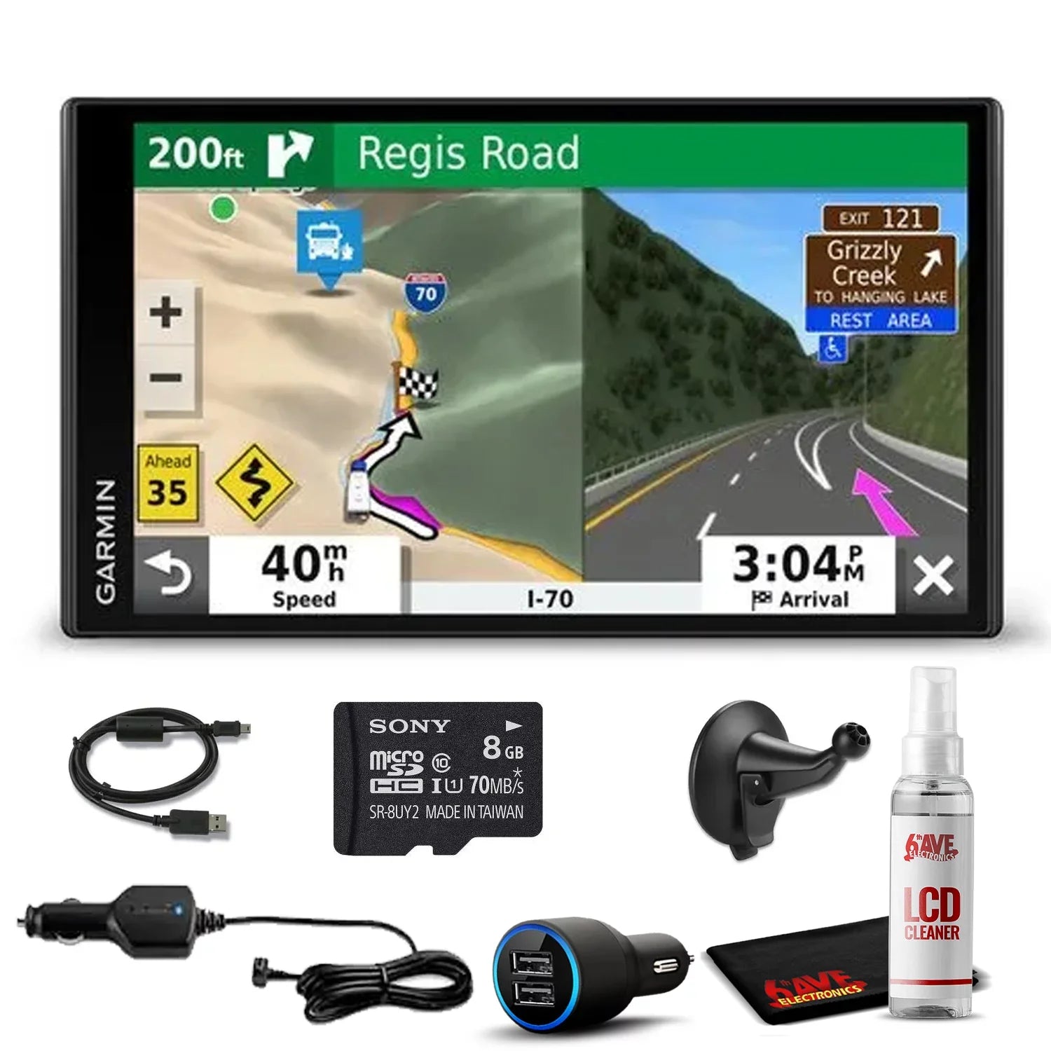 Garmin RV 780 GPS Traffic Navigator with 8GB MicroSD Card, 6Ave Travel Bundle & Cleaning Kit