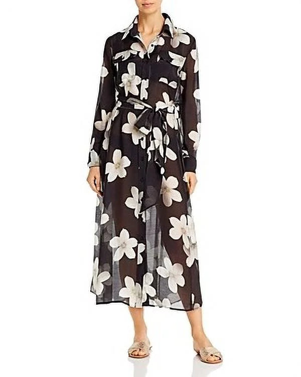 Ralph Lauren Dark Villa Floral Maxi Shirtdress Cover-up, US X-Large