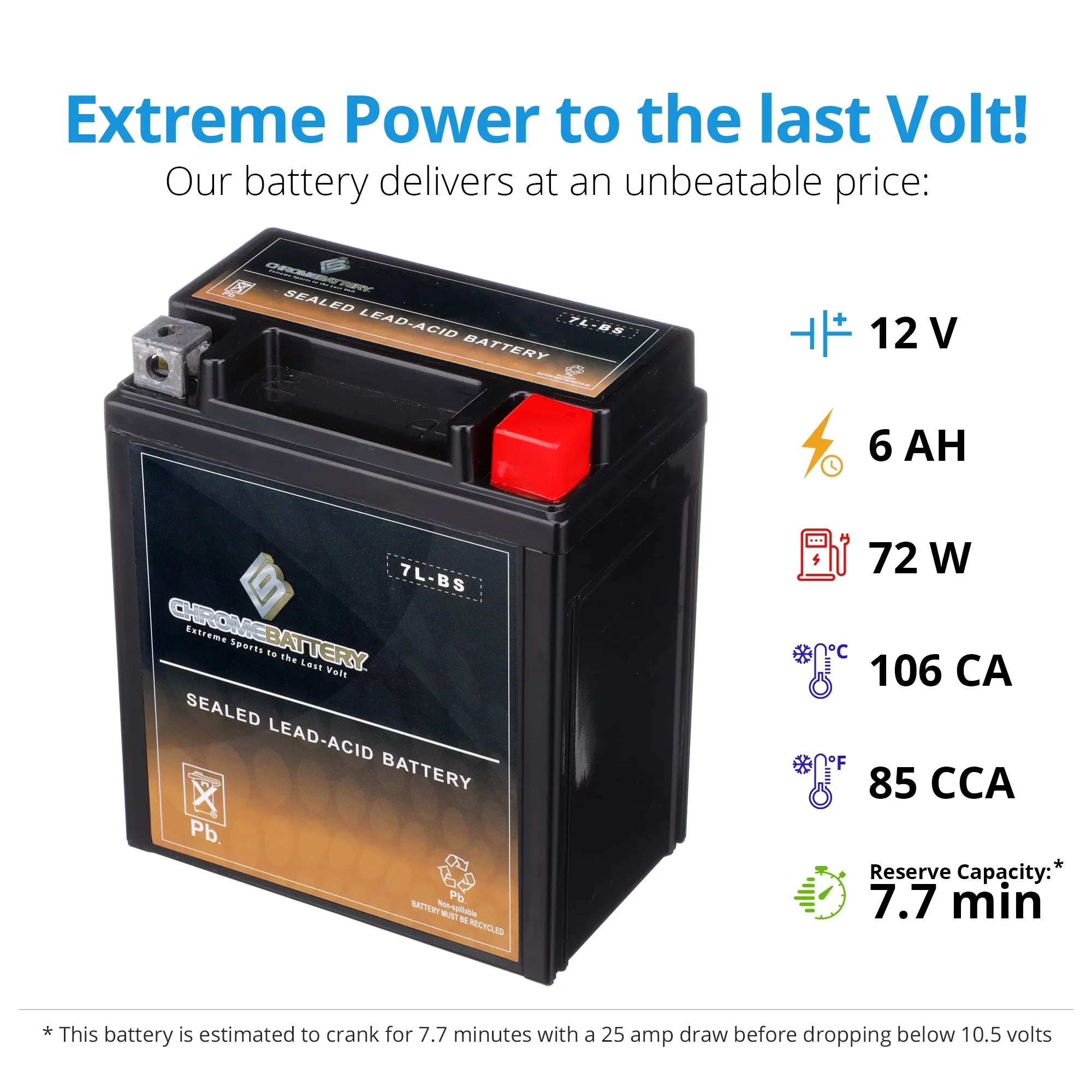 Chrome Battery Ytx7l-bs (7l-bs 12 Volts,6 Ah, 75 Cca) Motorcycle Battery for Kawasaki 250cc Kl250 Super Sherpa 2000