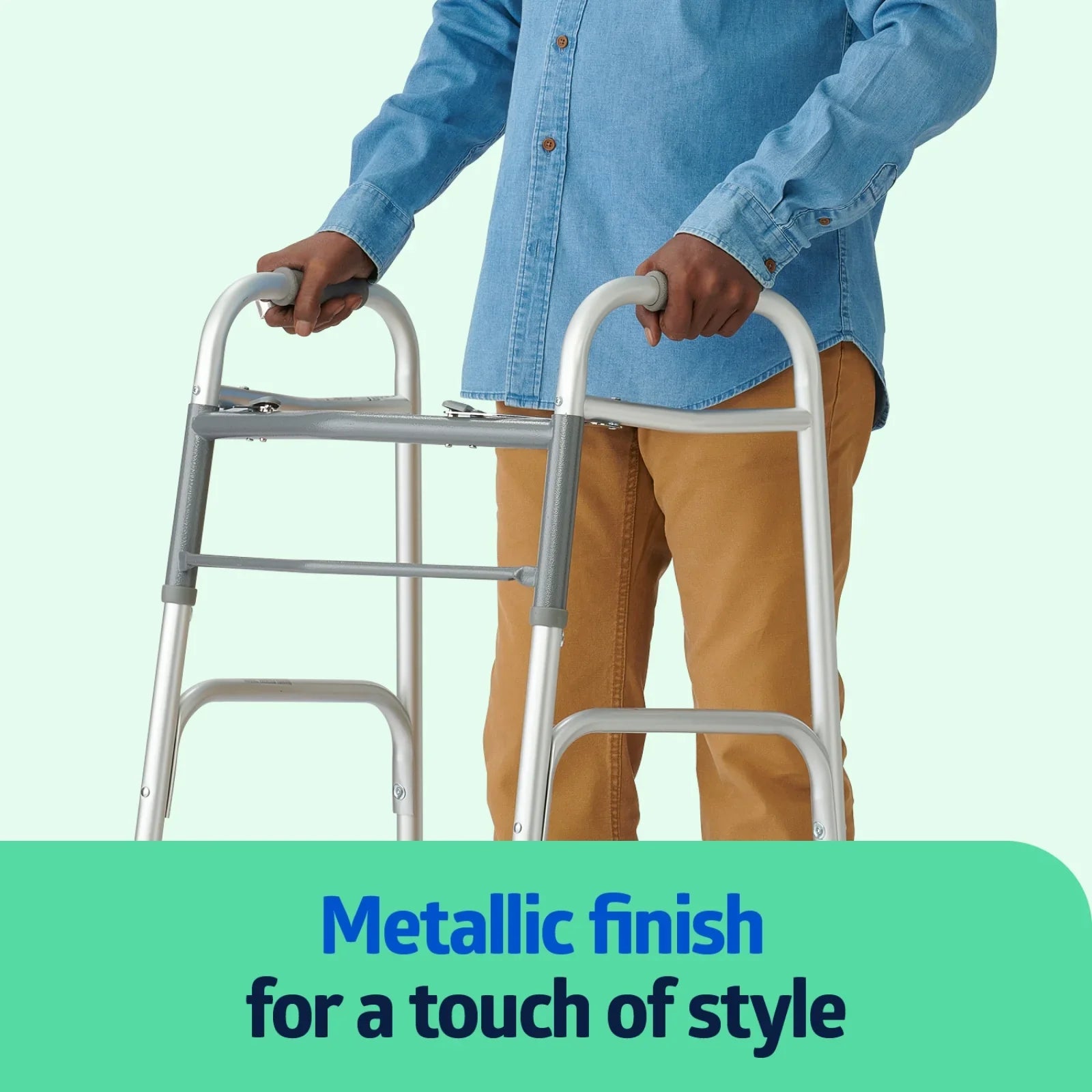 Medline Load Folding Walker with 5” Wheels, Aluminum Frame Supports up to 300 lbs.