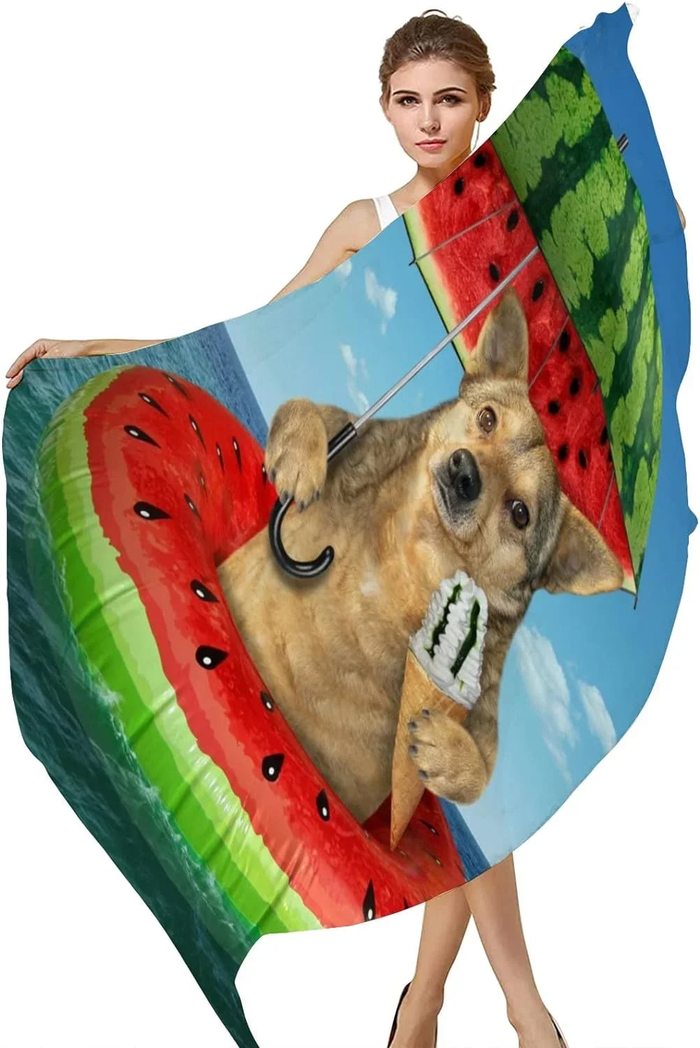 Hyjoy Dog On Watermelon Inflatable Circle Long Silk Neck Scarf Mass Shawl Wrap Scarves for Women Girls