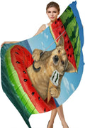 Hyjoy Dog On Watermelon Inflatable Circle Long Silk Neck Scarf Mass Shawl Wrap Scarves for Women Girls