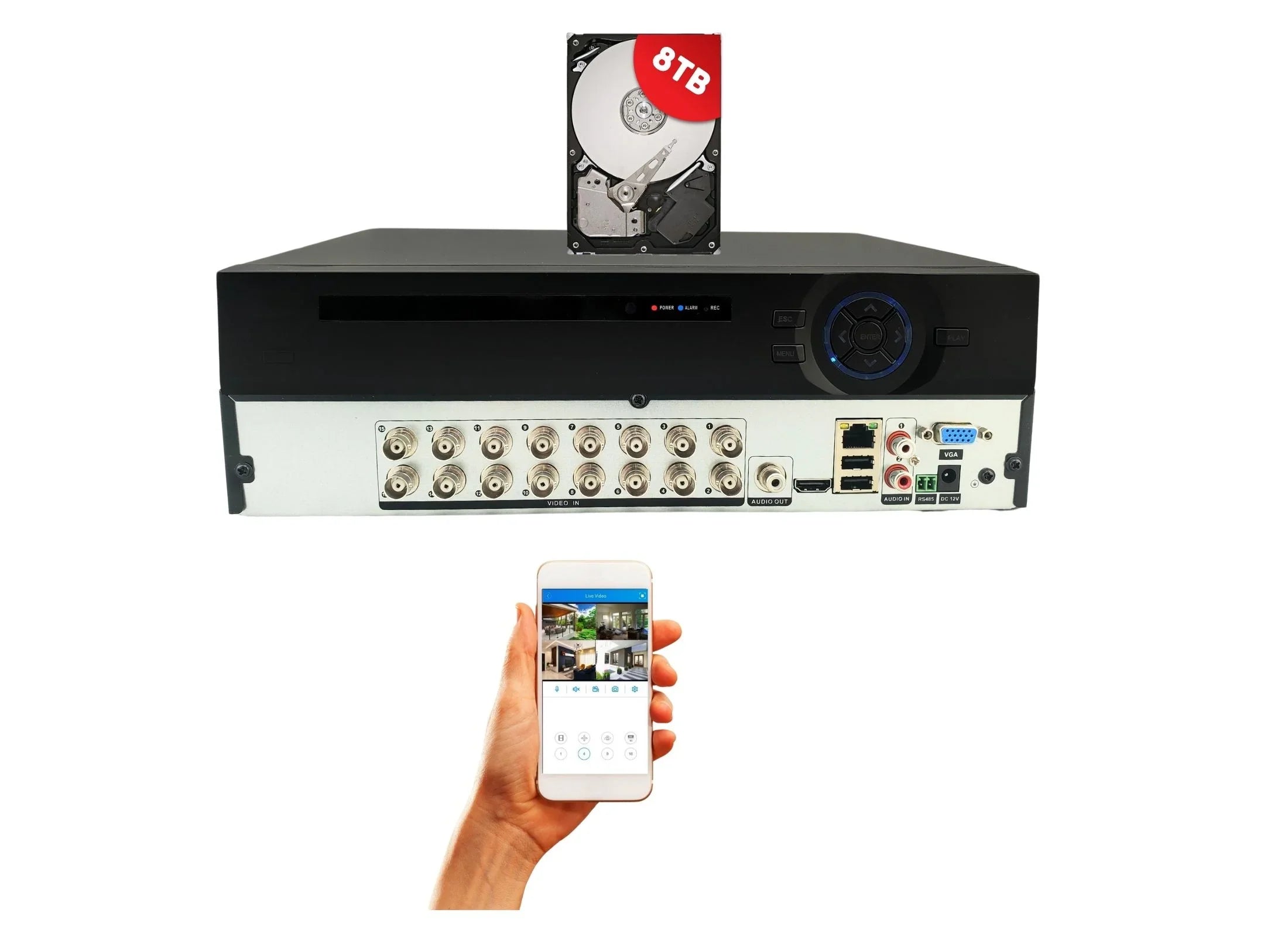 Evertech 16 Channel Digital Video Recorder H.265 Hybrid 4in1 AHD TVI CVI Analog CCTV Security Camera DVR 8TB HDD