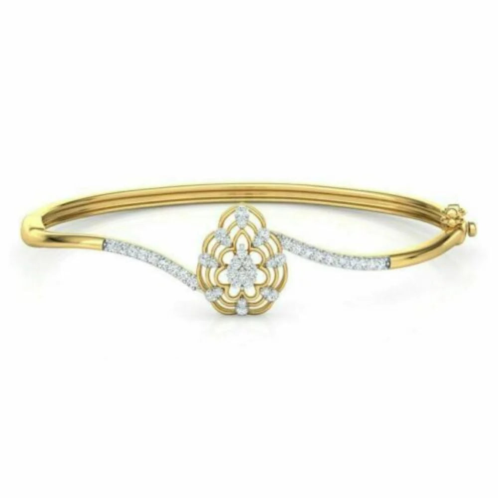 0.66CT Real Diamond K/L SI2 Round Cut Bangle Bracelet 14K Yellow Gold for Women for Special Ocn
