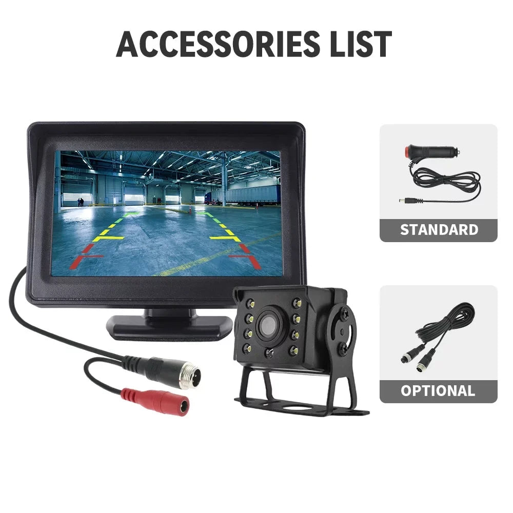 4.3in HD Monitor Car Backup Reverse Camera Rear View Parking License Plate System