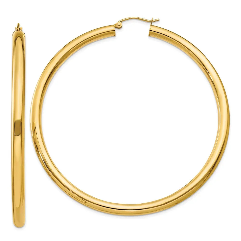 Real 14kt Yellow Gold Polished 4mm Tube Hoop Earrings; for Adults and Teens; for Women and Men