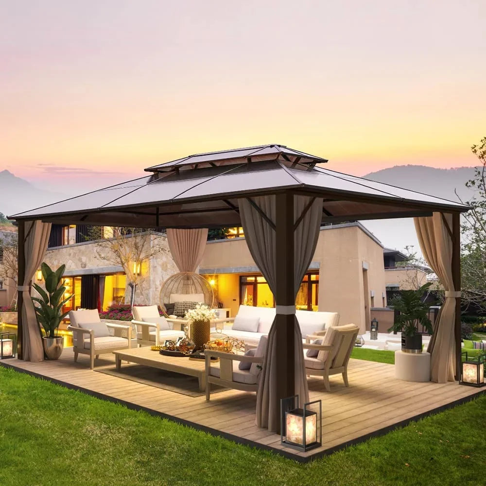 Erommy 10'x13' Hardtop Gazebo with Polycarbonate Double Roof and Aluminum Frame for Garden, Patio, Lawns