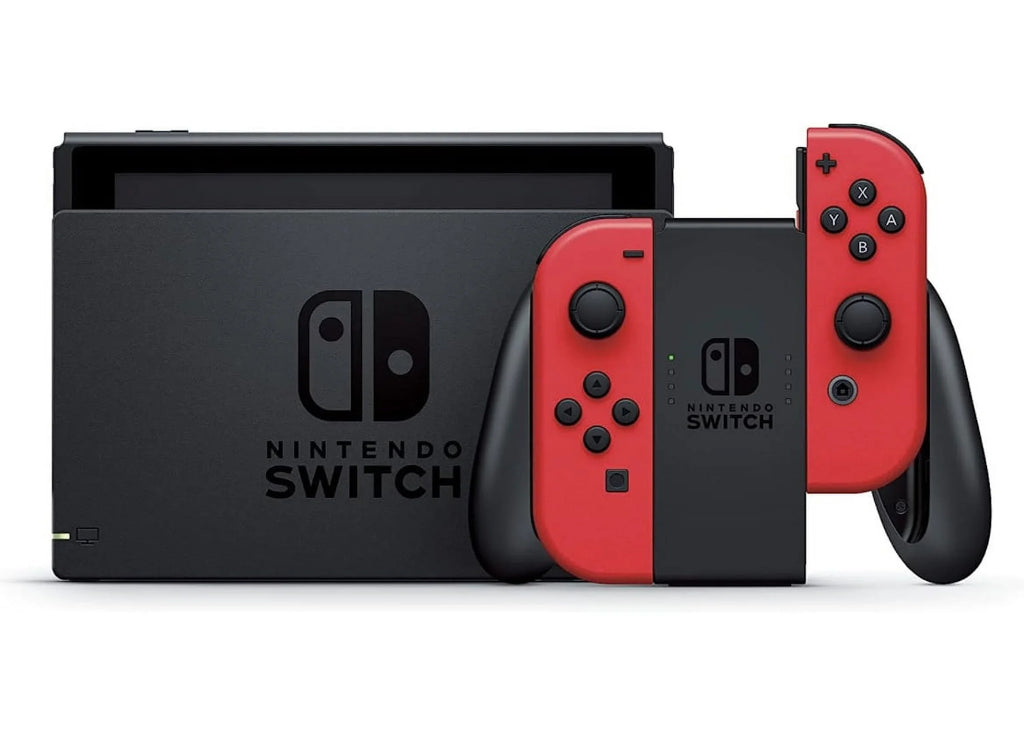 New Nintendo Switch Mario Bundle with Red Joy-Con - Bundle with Luigi's Mansion 3 & Choose One of Three Download Mario Games - 64GB Micro SD - Switch Carrying Case