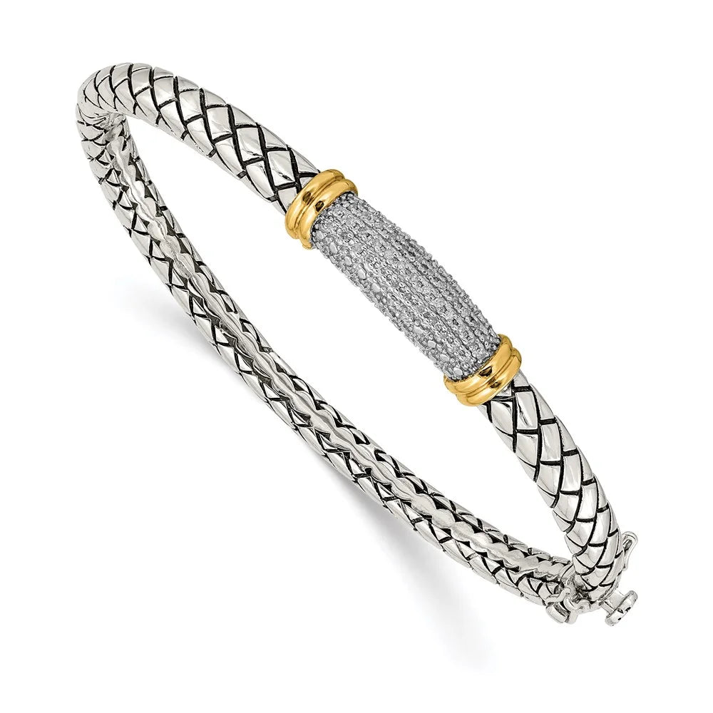 14k/Silver Two-Tone Bracelet Bangle Women's Diamond Round 8 mm 7 in Shey Couture Sterling Silver with 14K Accent Antiqued Hinged
