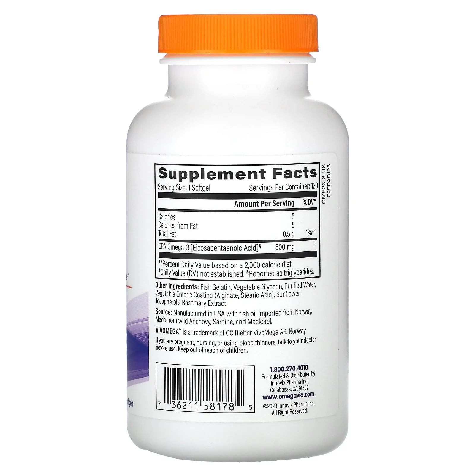 Via EPA 500, -3, 500 mg, 120 Softgels