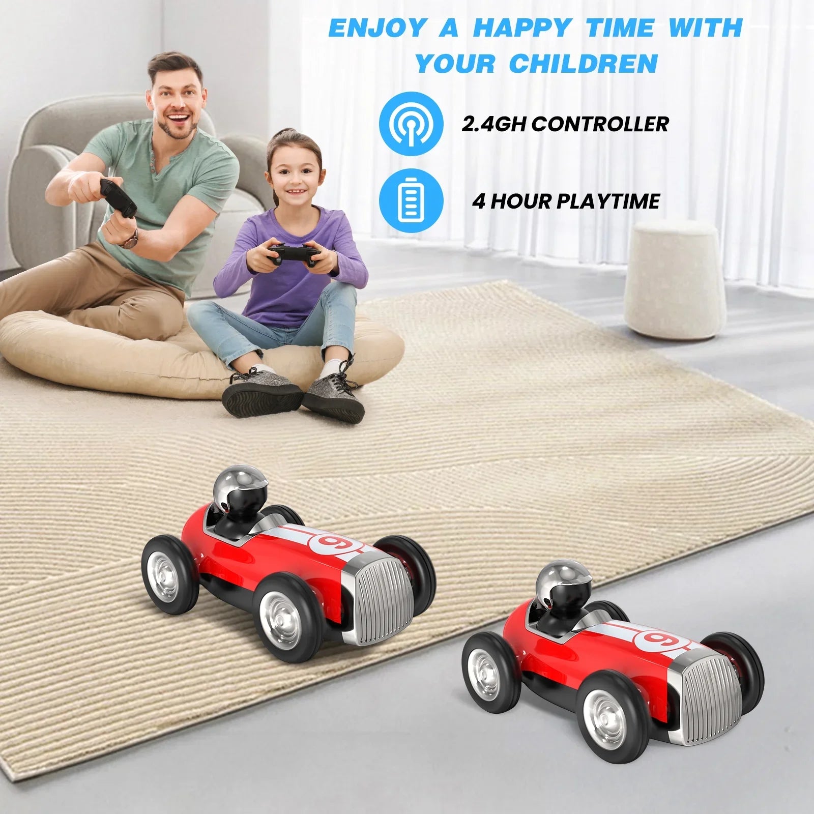 AUOSHI Remote Control Car with 2.4GHz Wireless Bluetooth Speaker 2 Speed Mode Fast RC Car for Kids RC Trucks Music RC Stunt Car Toys for Boys Girls Gifts, Red